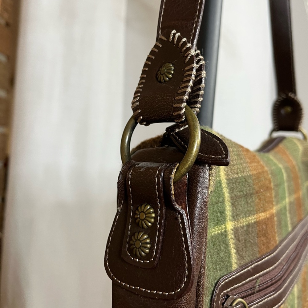 Dockers Brown and green plaid flannel and leather purse - Picture 4 of 12